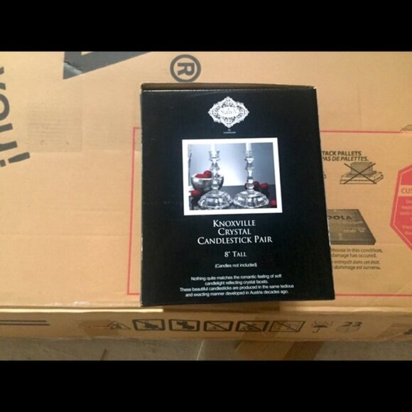 NWOT Knoxville Crystal Candlestick Pair 8 High NEW IN BOX - Picture 2 of 4